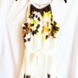 Ellen Tracy Cream w/Flowers Spaghetti Strap Dress